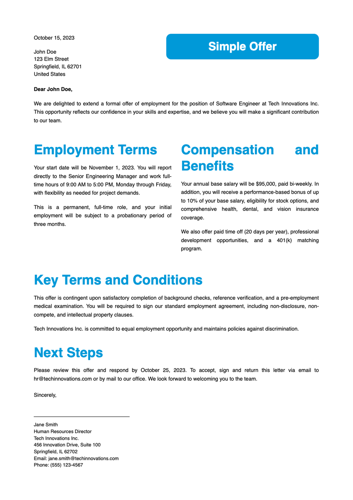 Job offer letter templates with formal and simple tone options_variant_2